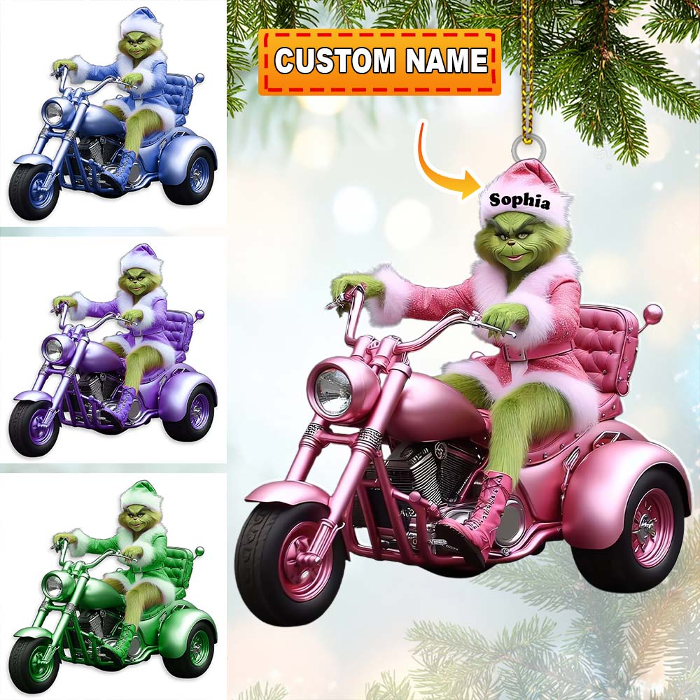 Blisscorners Custom Name Grinch Ornament, Tricycle Motorcycle Ornament, Christmas Gift Decoration2D Flat LM2111