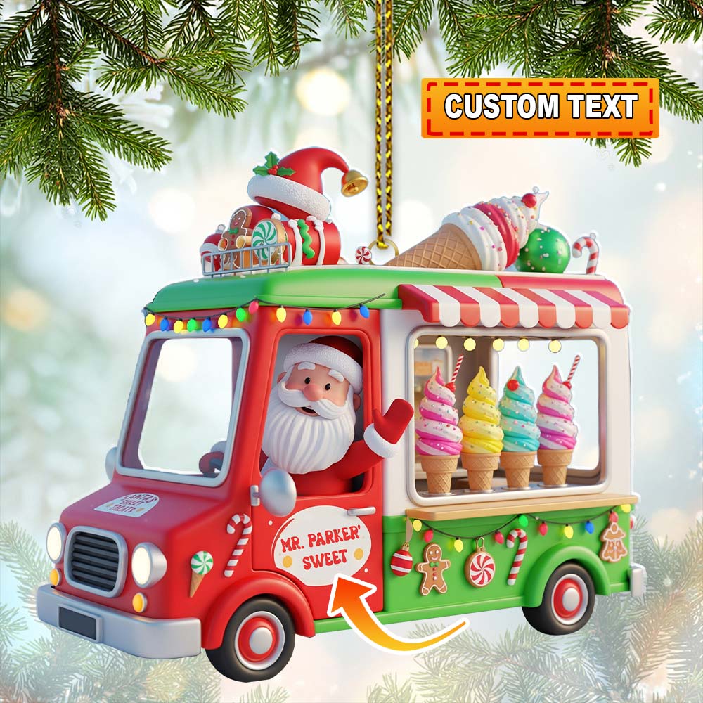 Blisscorners Santa Ice Cream Car, Home Decor, Christmas Ornament, Personalized Ornament2D Flat LM2111