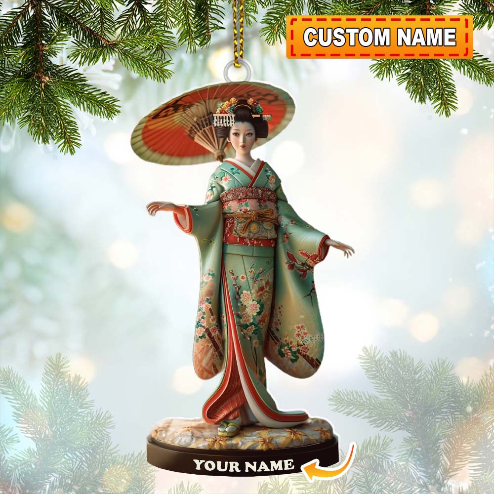 Blisscorners Custom Name Japanese Kimono Ornament, Japanese Lover Christmas Gift2D Flat LM2111