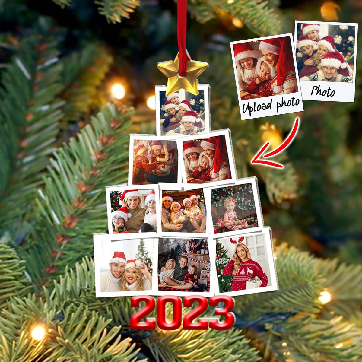 Blisscorners Christmas Tree Photos- Custom 9 Photos, Personalized Acrylic Ornament - Gift For Christmas2D Flat LM2111