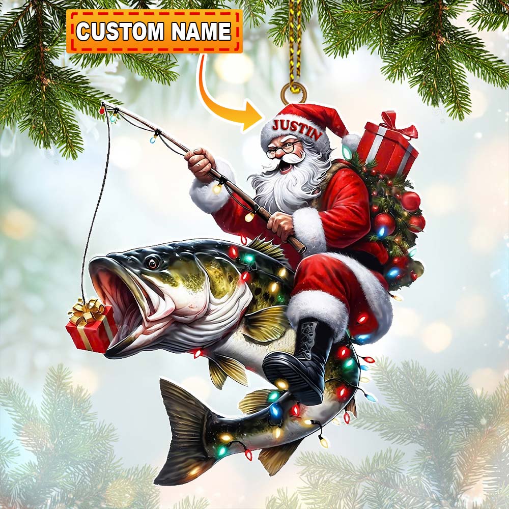 Blisscorners Custom Name Fishing Santa Ornament, Christmas Gift2D Flat LM2211