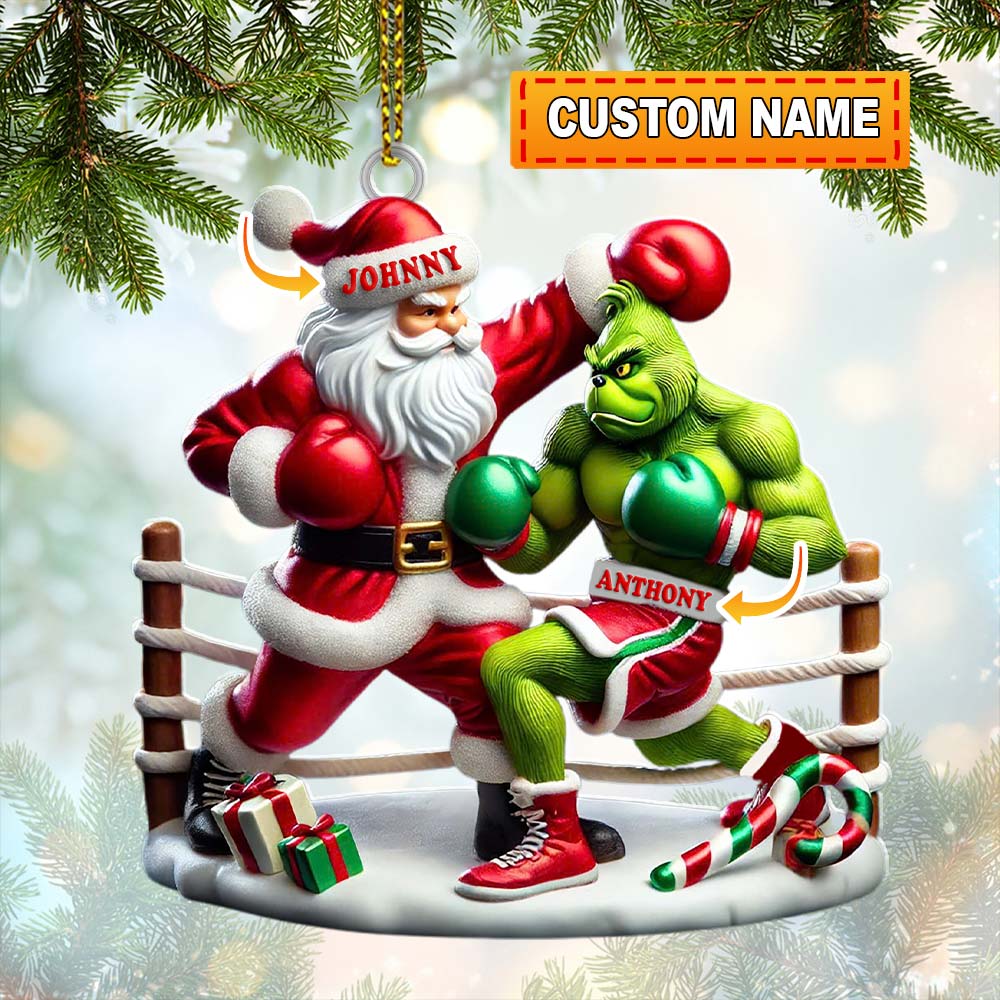 Blisscorners Custom Name Santa and Grinch Boxing Ornament, Boxing Christmas Gift Decoration2D Flat LM2111