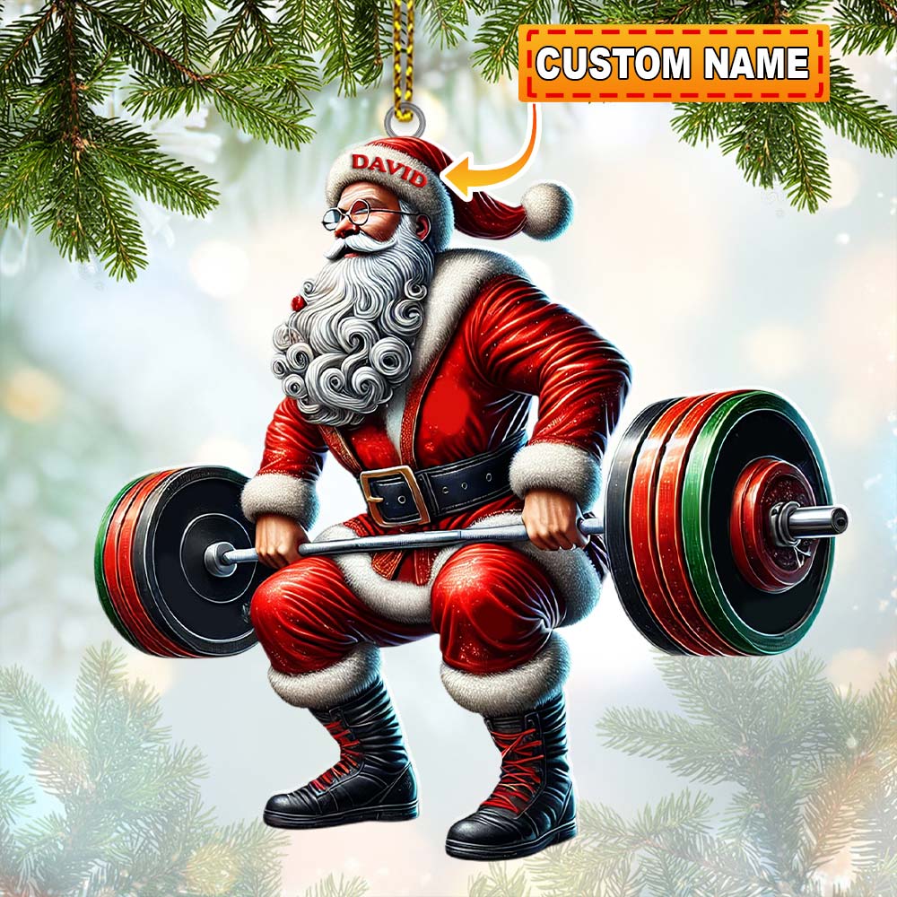 Blisscorners Custom Name Gym Work Out Santa Ornament, Gymnastics Christmas Gift82D Flat LM2211