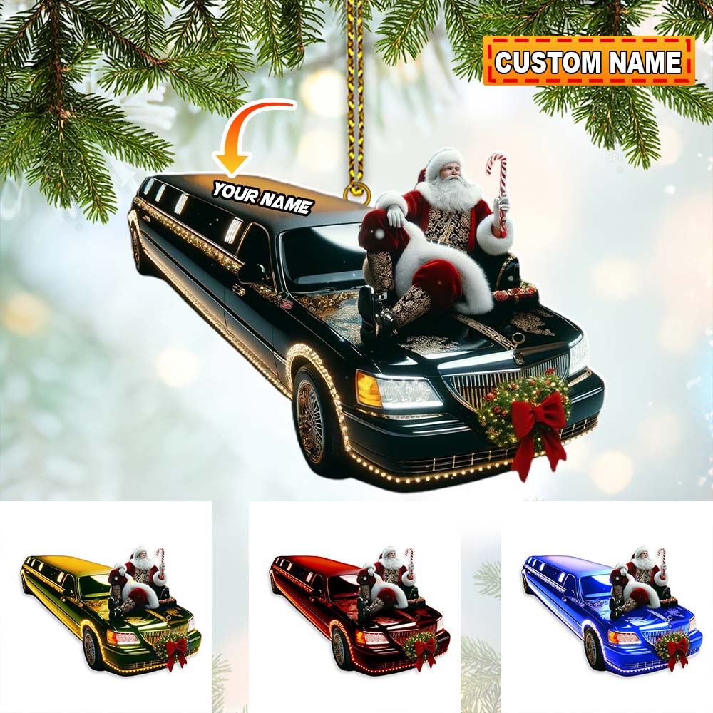 Blisscorners Custom Name Santa Limousine Ornament, Santa Christmas Gift Decoration2D Flat LM2111