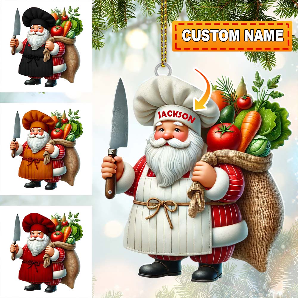 Blisscorners Custom Name Santa Chef Ornament, Chef Christmas Gift2D Flat LM2111