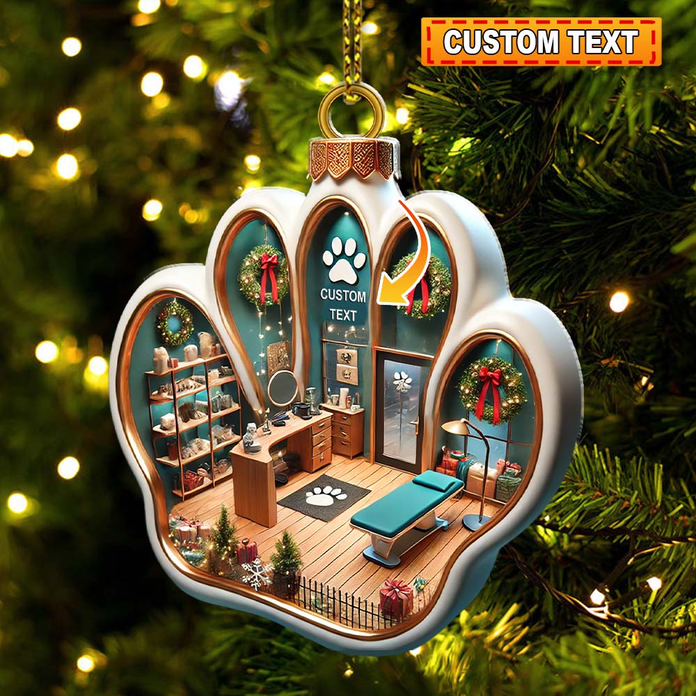 Blisscorners Custom Name Pet Grooming Shop Ornament, Christmas Gift for Pet Groomer2D Flat LM2111