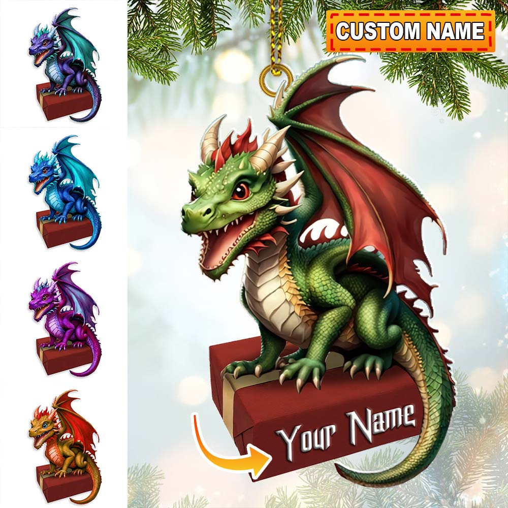 Blisscorners Custom Name Dragon Ornament, Christmas Gift for Dragon Lover2D Flat LM2211