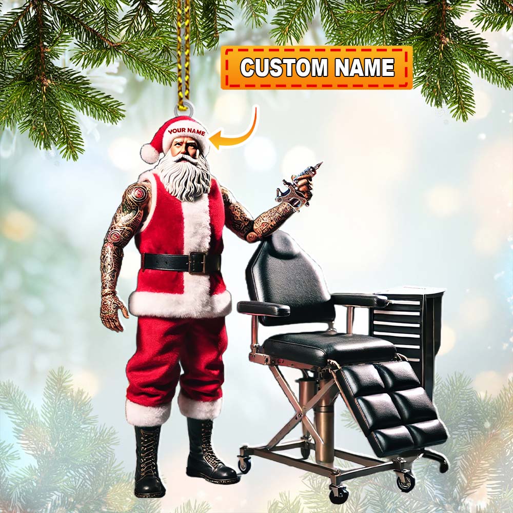 Blisscorners Custom Name Santa Tattoo Ornament, Christmas Decoration for Tattoo Studio2D Flat LM2111