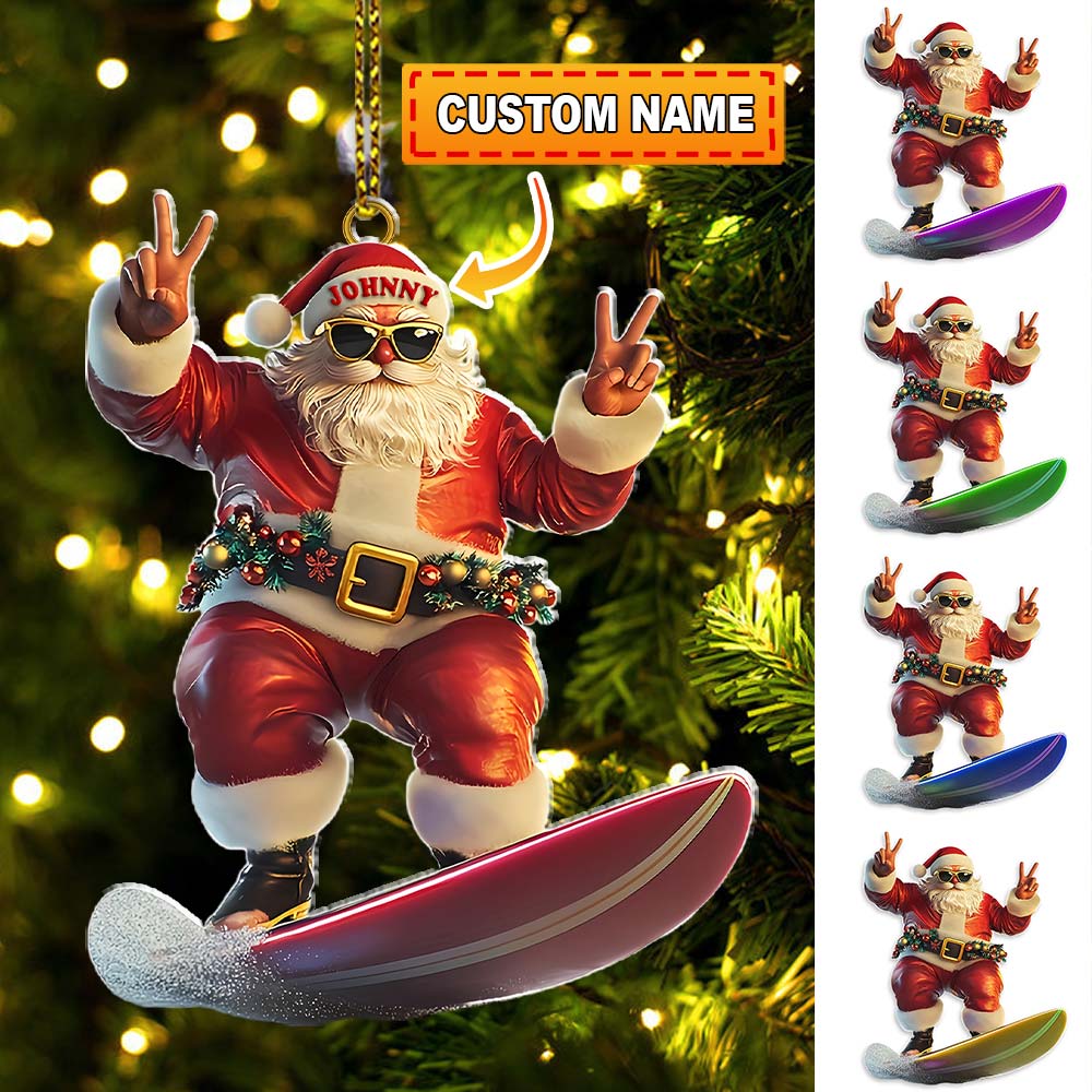Blisscorners Custom Name Santa Surfing Ornament, Santa Christmas Gift52D Flat LM2111