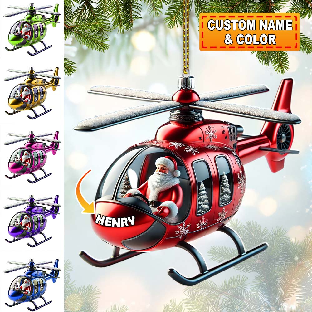 Blisscorners Custom Name Santa Helicopter Ornament, Santa Christmas Gift2D Flat LM2111