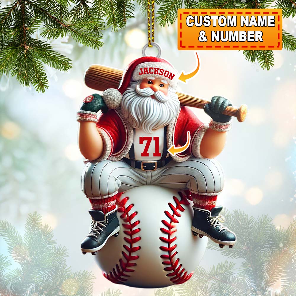 Blisscorners Custom Name Santa Baseball Ornament, Baseball Christmas Gift2D Flat LM2111