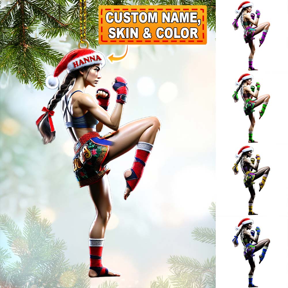 Blisscorners Custom Name Muay Thai Woman Ornament, Muay Thai Christmas Gift2D Flat LM2111