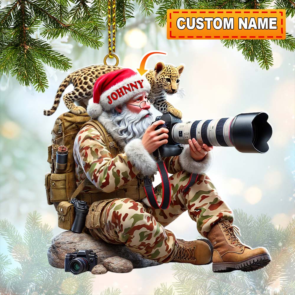 Blisscorners Custom Name Photographer Santa Ornament, Photographer Christmas Gift Decoration252D Flat LM2111