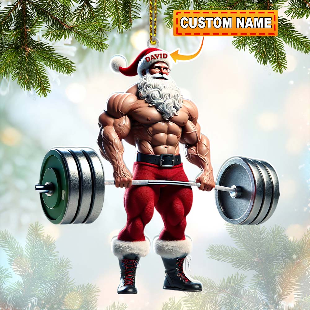 Blisscorners Custom Name Gym Work Out Santa Ornament, Gymnastics Christmas Gift92D Flat LM2111
