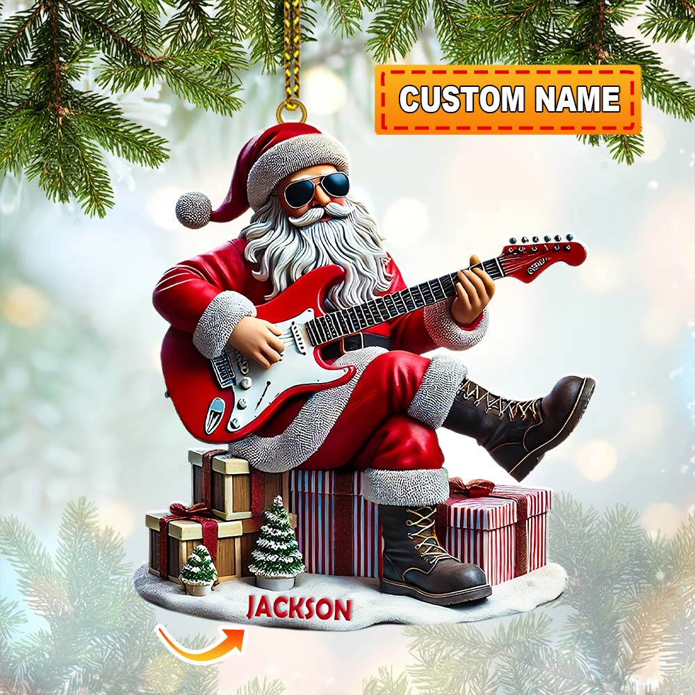 Blisscorners Custom Name Santa Guitar Rock Ornament, Santa Christmas Gift2D Flat LM2111