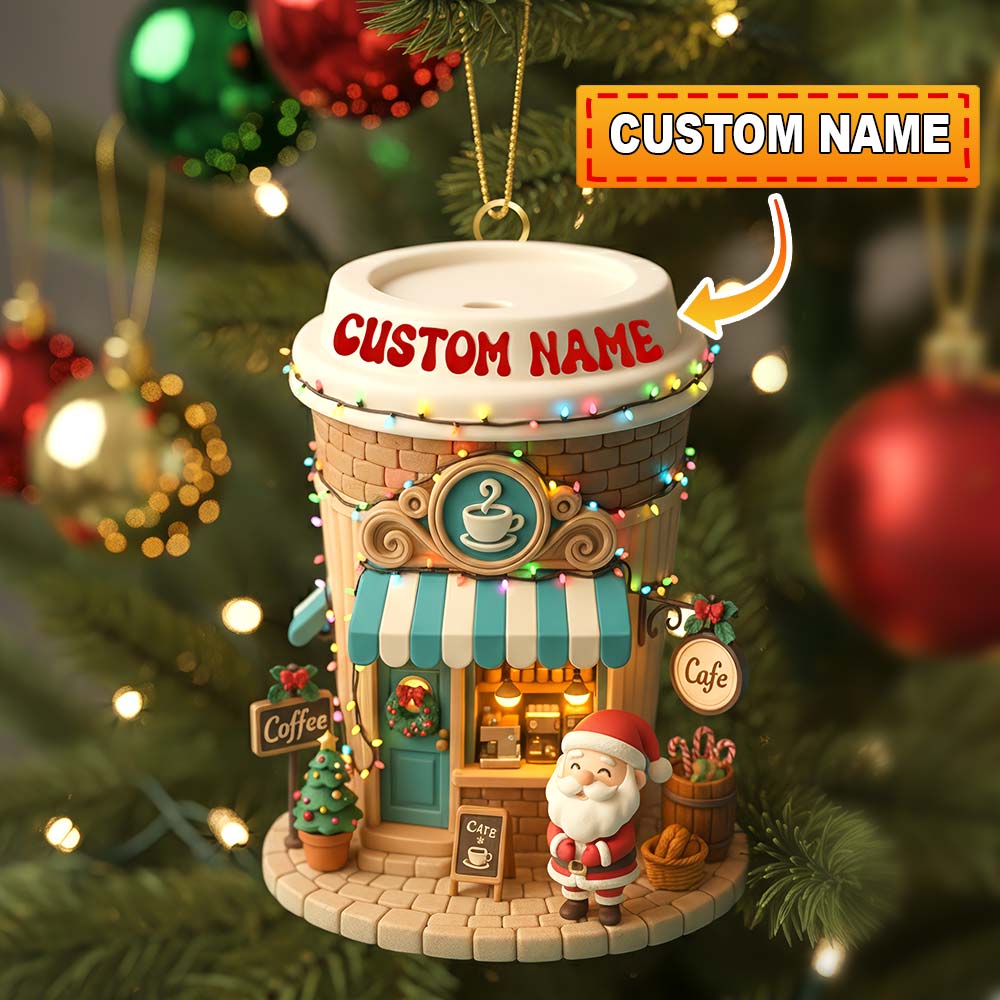 Blisscorners Santa Coffee Shop, Home Decor, Christmas Ornament, Personalized Ornament2D Flat LM2111