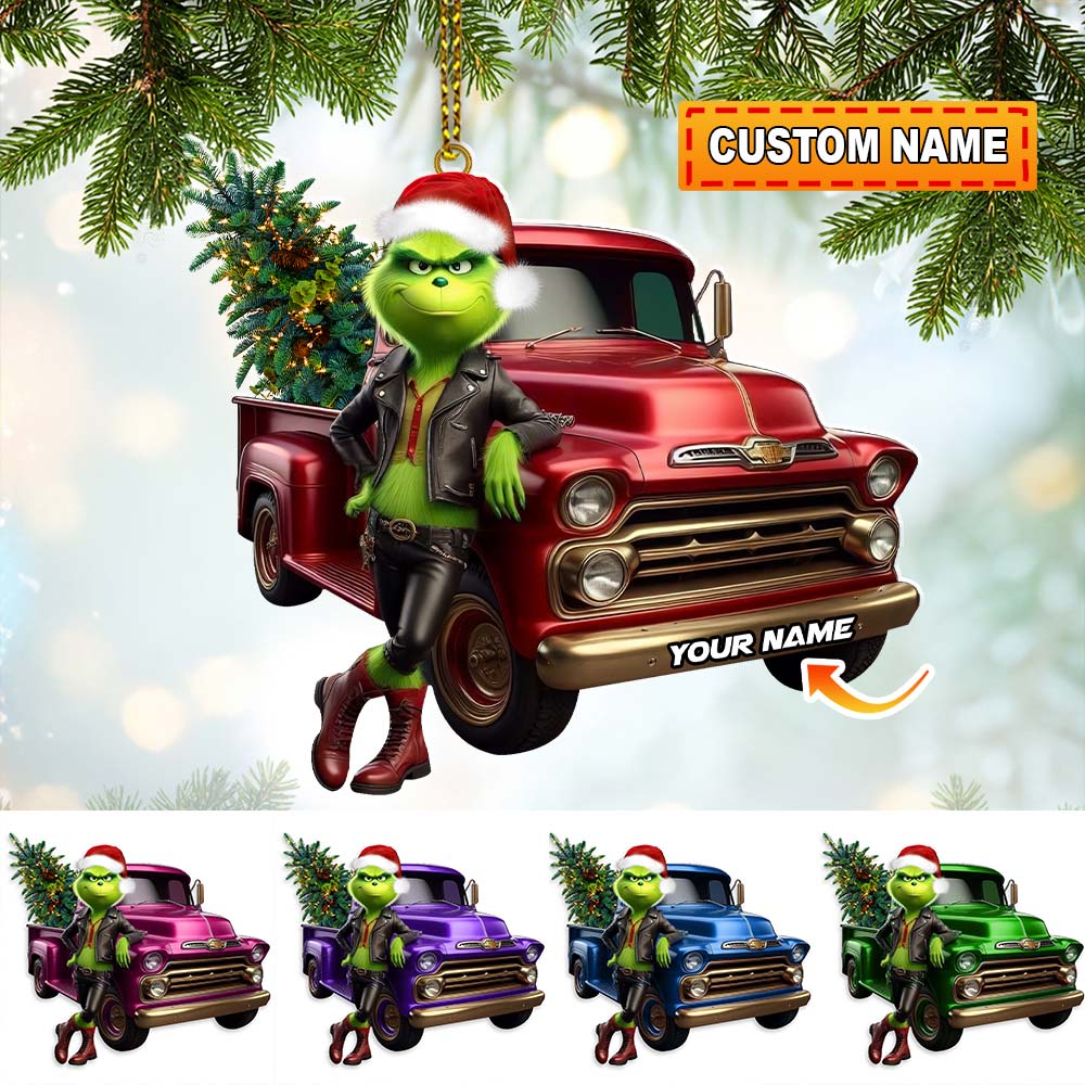 Blisscorners Custom Name Grinch Truck Ornament, Christmas Gift Decor2D Flat LM2111