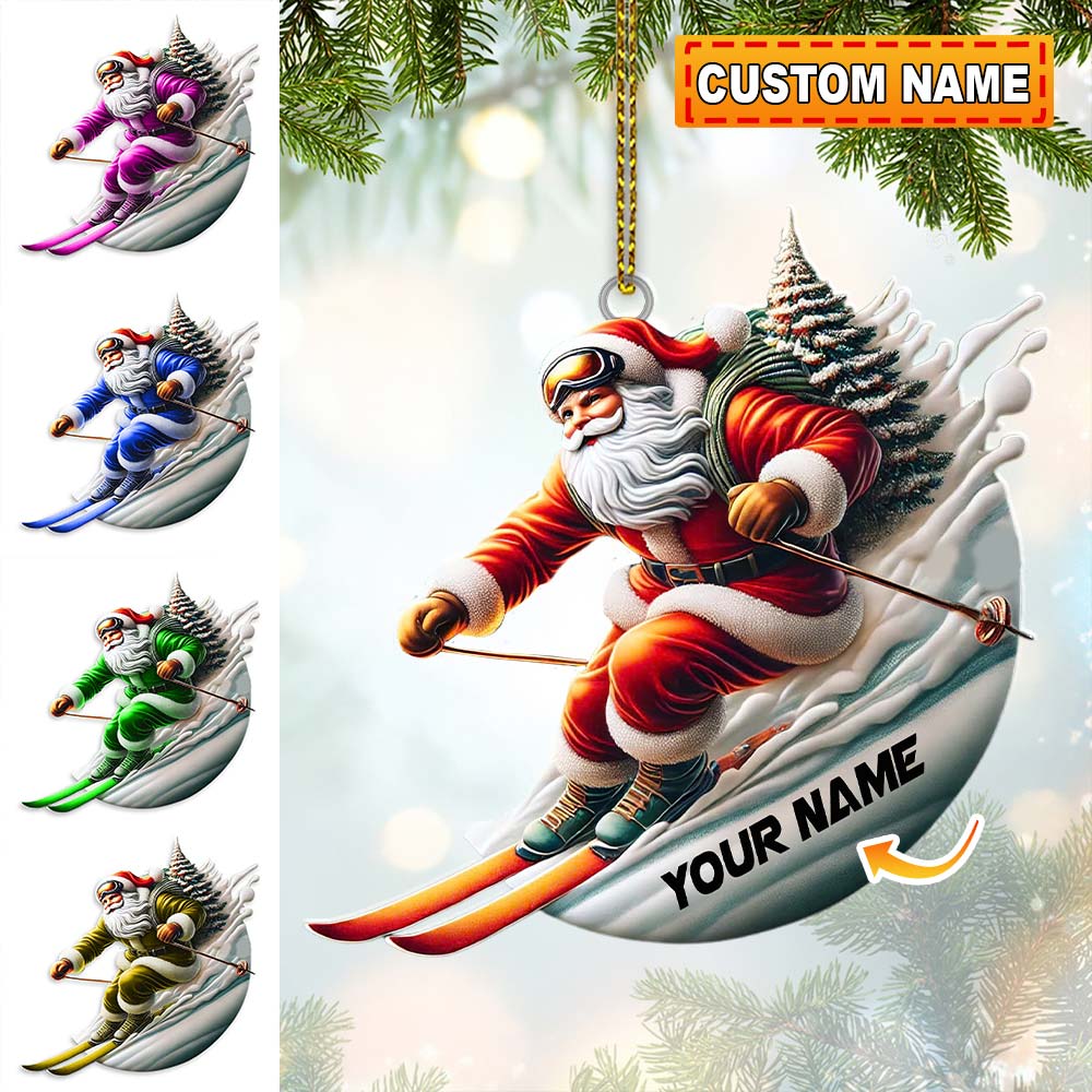 Blisscorners Custom Name Santa Skiing Ornament, Santa Christmas Gift Decoration2D Flat LM2111