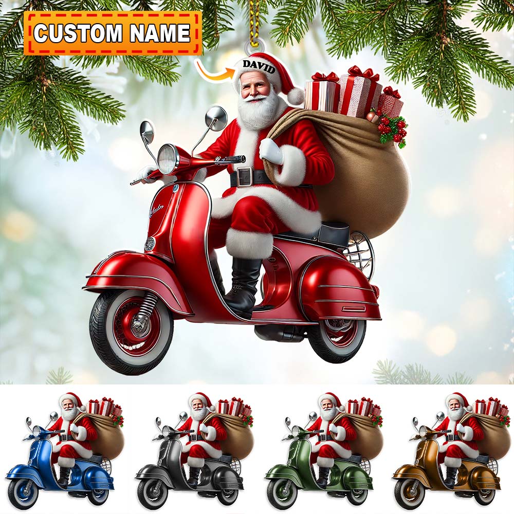 Blisscorners Custom Name Santa Ornament, MotoBike Ornament, Christmas Gift Decoration2D Flat LM2111