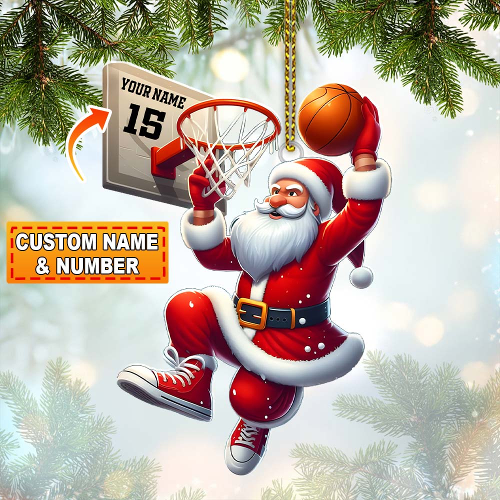 Blisscorners Custom Name and Number Basketball Santa Ornament, Basketball Lover Christmas Gift2D Flat LM2211