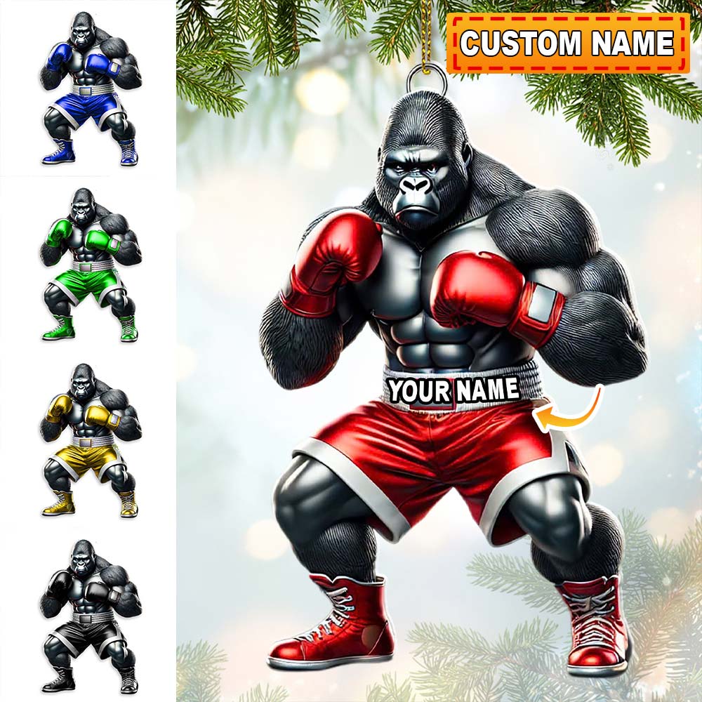 Blisscorners Custom Name Gorilla Boxing Ornament, Boxing Christmas Gift Decoration2D Flat LM2111