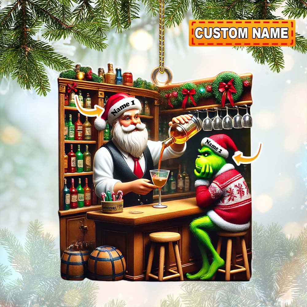 Blisscorners Santa And ELF Bar Christmas Ornament, Personalized Ornament2D Flat LM2211