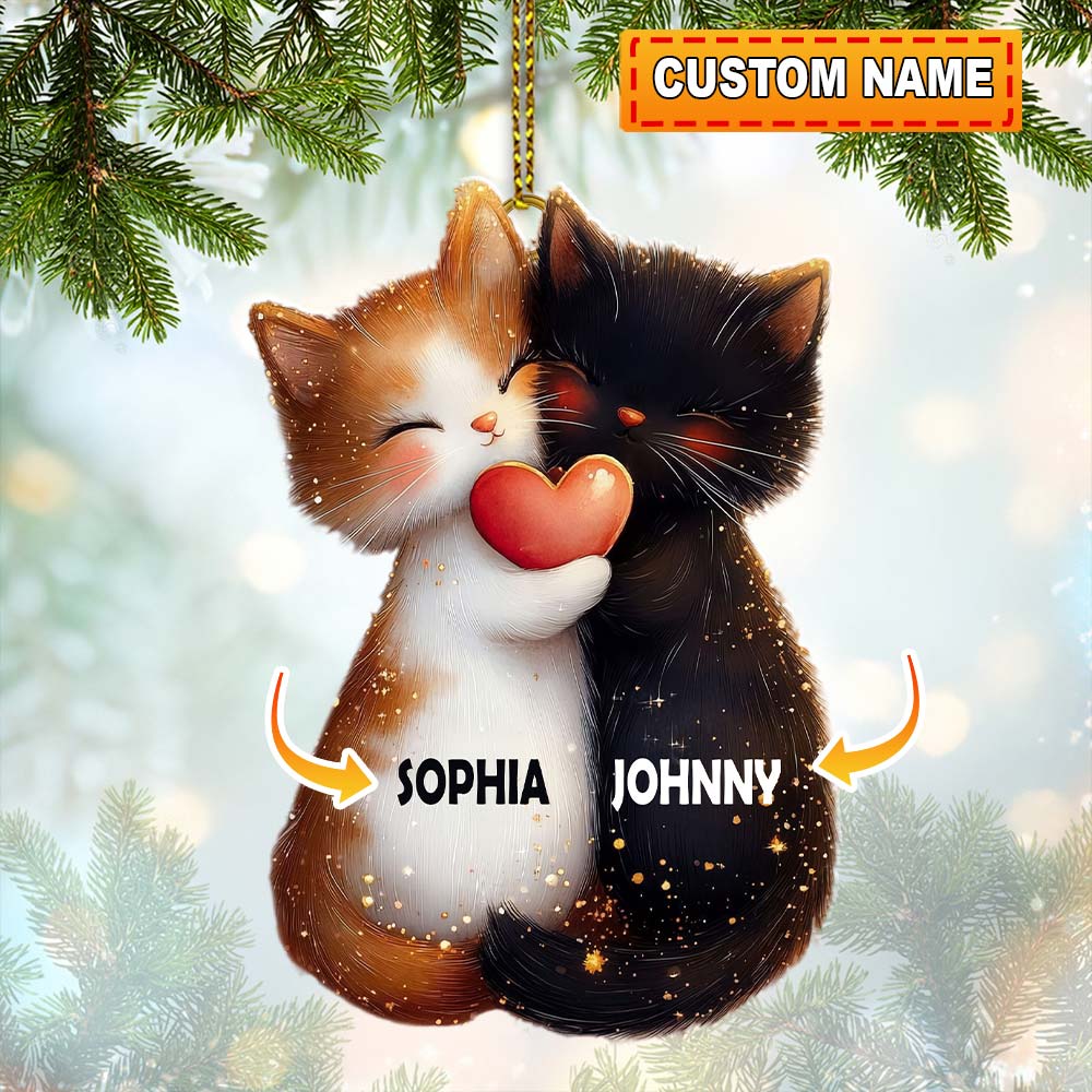 Blisscorners Custom Name Couple Cat Ornament, Couple Christmas Gift2D Flat LM2111