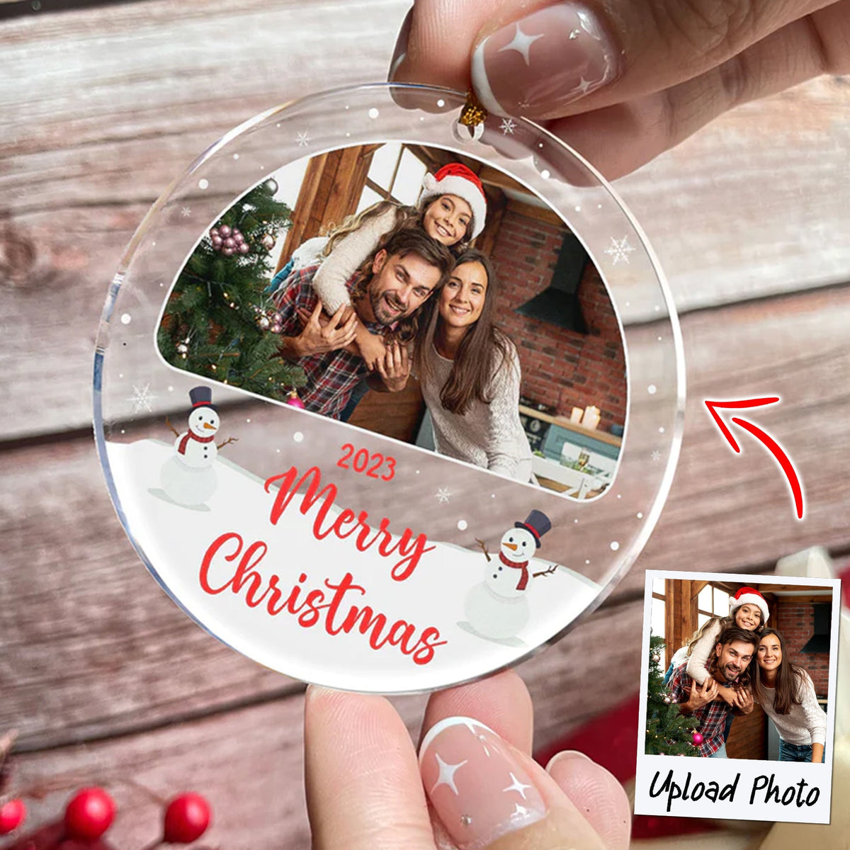 Blisscorners Merry Christmas Family Photo - Custom Photo, Personalized Acrylic Ornament - Gift For Christmas2D Flat LM2111