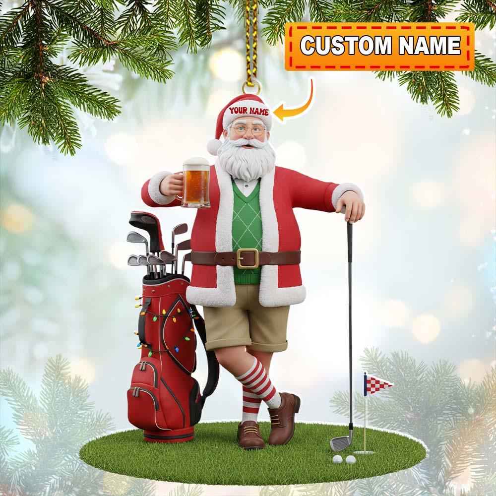 Blisscorners Santa Golf And Beer, Home Decor, Christmas Ornament, Personalized Ornament2D Flat LM2111