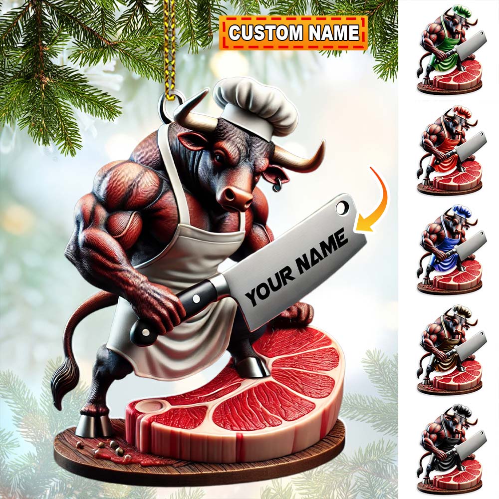 Blisscorners Custom Name Butcher Ornament, Butcher Shop Christmas Gift Decoration2D Flat LM2111
