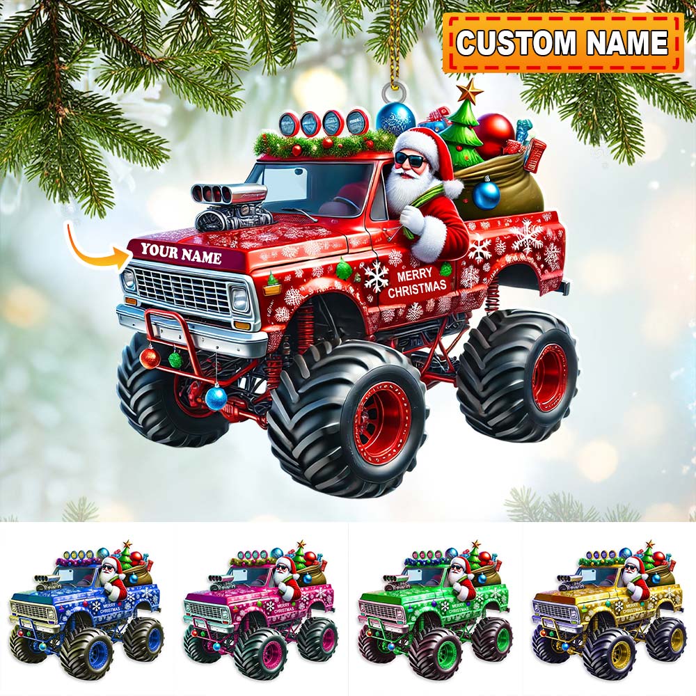Blisscorners Custom Name Santa Truck Ornament, Santa Christmas Gift Decoration32D Flat LM2111