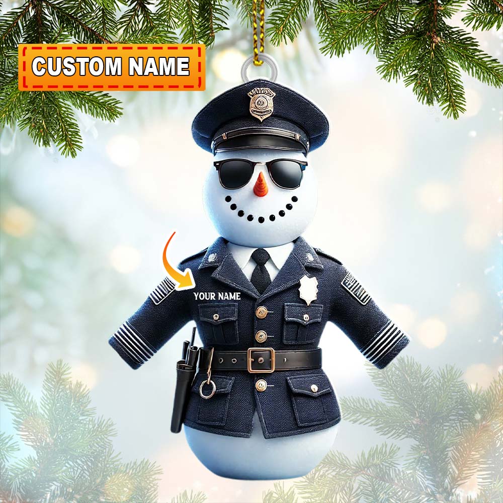 Blisscorners Custom Name Police Snowman Ornament, Christmas Gift for Police2D Flat LM2111