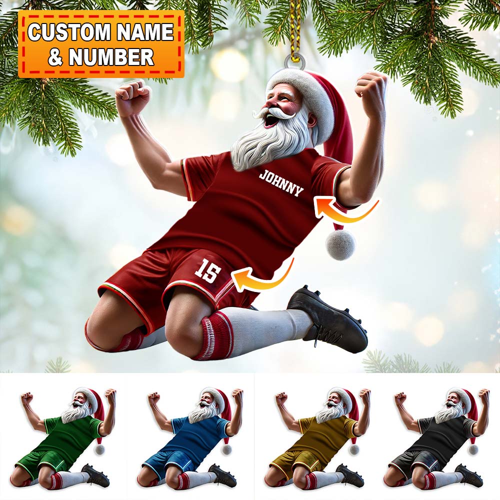 Blisscorners Custom Name and Number Soccer Santa Ornament, Soccer Christmas Gift2D Flat LM2211