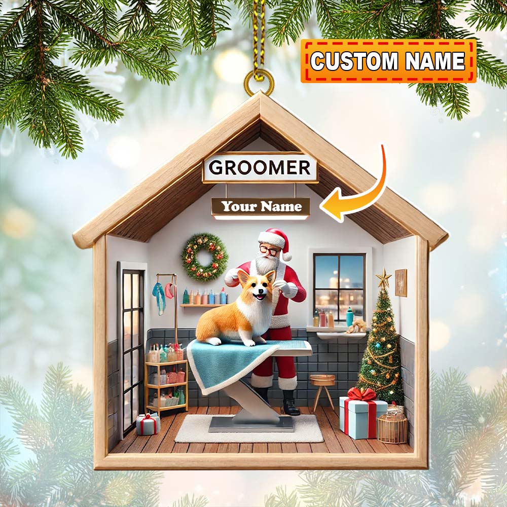 Blisscorners Custom Name Groomer Ornament, Christmas Decoration for Pet Shop2D Flat LM2211