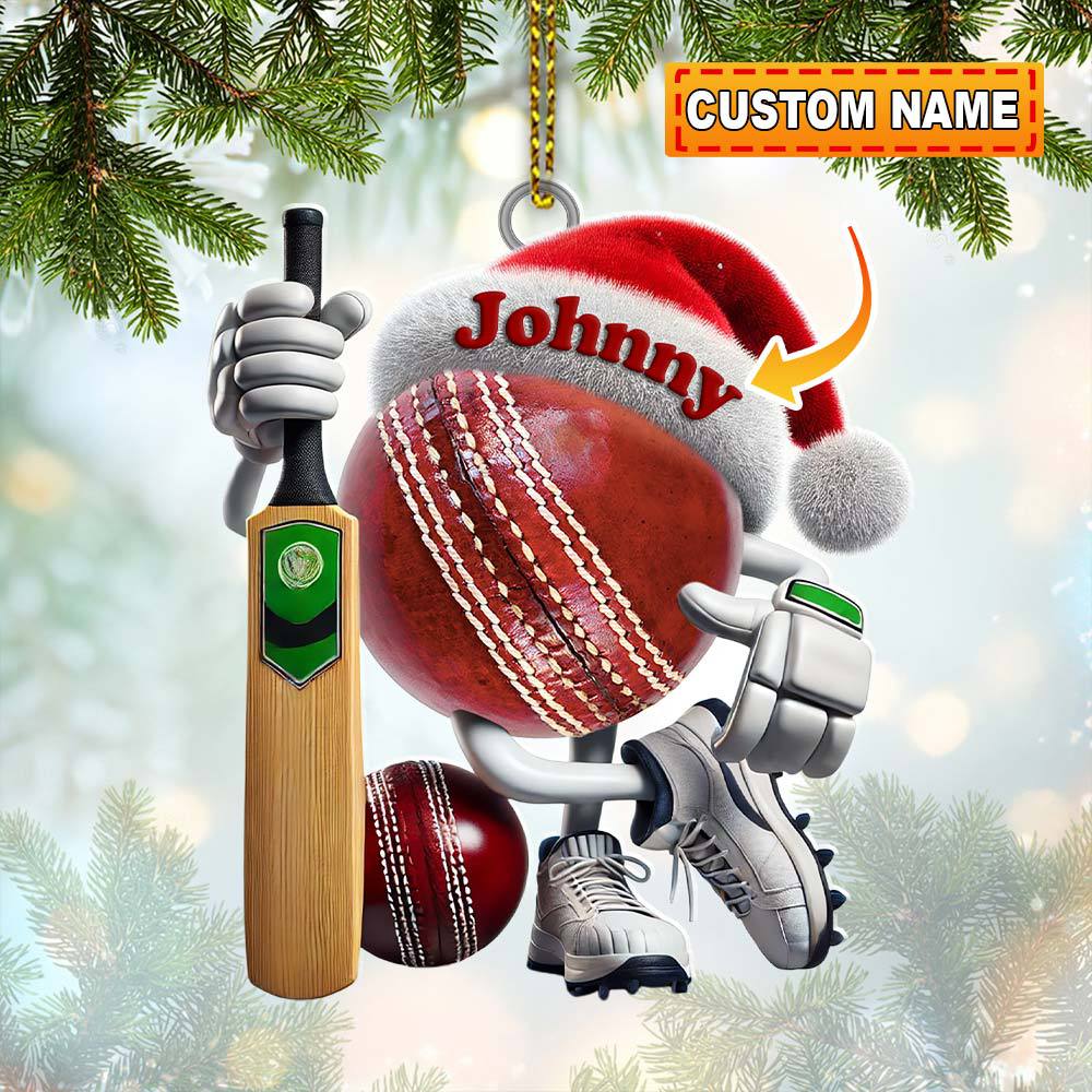 Blisscorners Custom Name Cricket Ball Ornament, Cricket Ball Lover Christmas Gift92D Flat LM2211