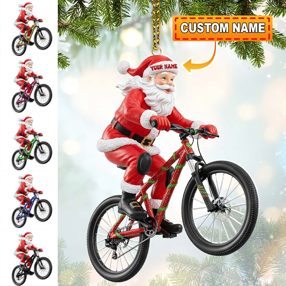 Blisscorners Christmas Santa Mountain Bike, Home Decor, Christmas Ornament, Personalized Ornament2D Flat LM2111