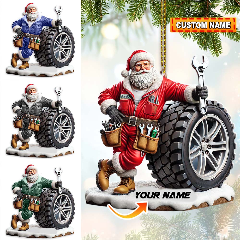 Blisscorners Custom Name Santa Mechanic Ornament, Christmas Gift2D Flat LM2111
