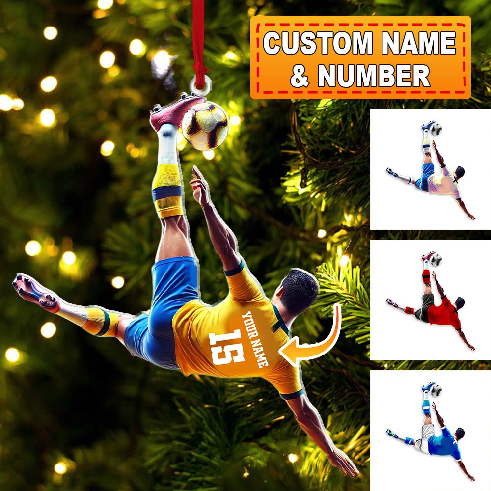Blisscorners Custom Name and Number Soccer Ornament, Soccer Christmas Gift2D Flat LM2211