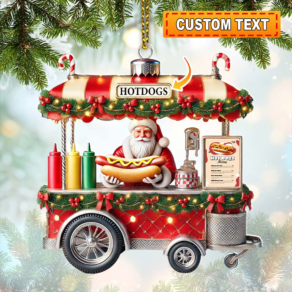 Blisscorners Custom Name Hot Dog Shop Ornament, Hot Dog Santa Christmas Gift2D Flat LM2111