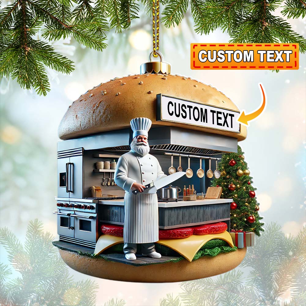 Blisscorners Custom Name Hamburger Shop Ornament, Hot Dog Santa Christmas Gift2D Flat LM2111