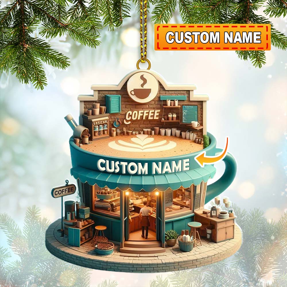 Blisscorners Custom Name Coffee Shop Ornament, Christmas Decoration for Coffee Shop2D Flat LM2111