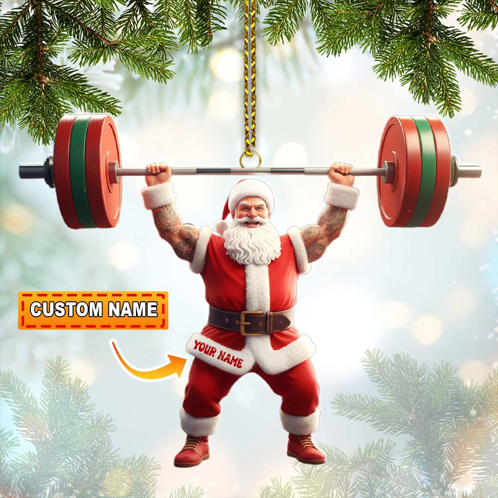 Blisscorners Weightlifting Santa Christmas, Home Decor, Christmas Ornament, Personalized Ornament2D Flat LM2111