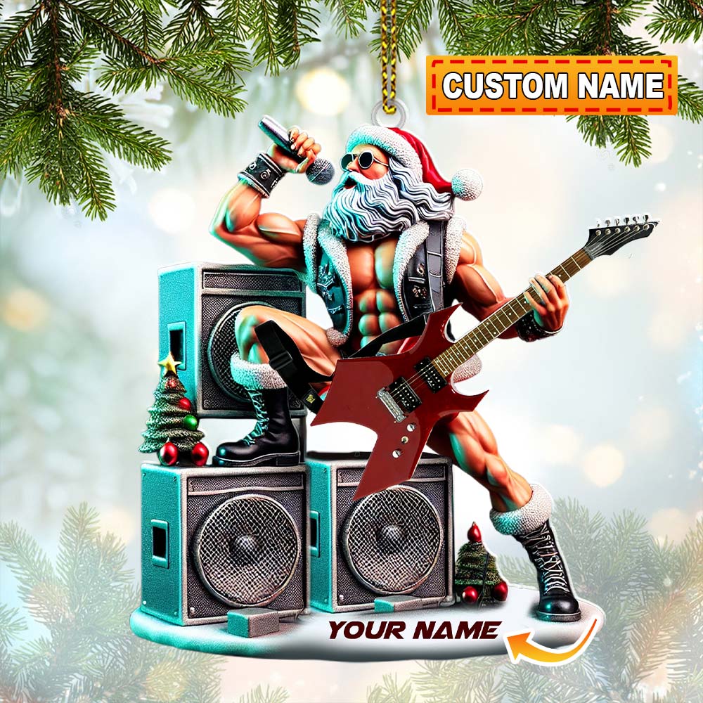 Blisscorners Custom Name Santa Rock Ornament, Music Lover Christmas Gift2D Flat LM2111