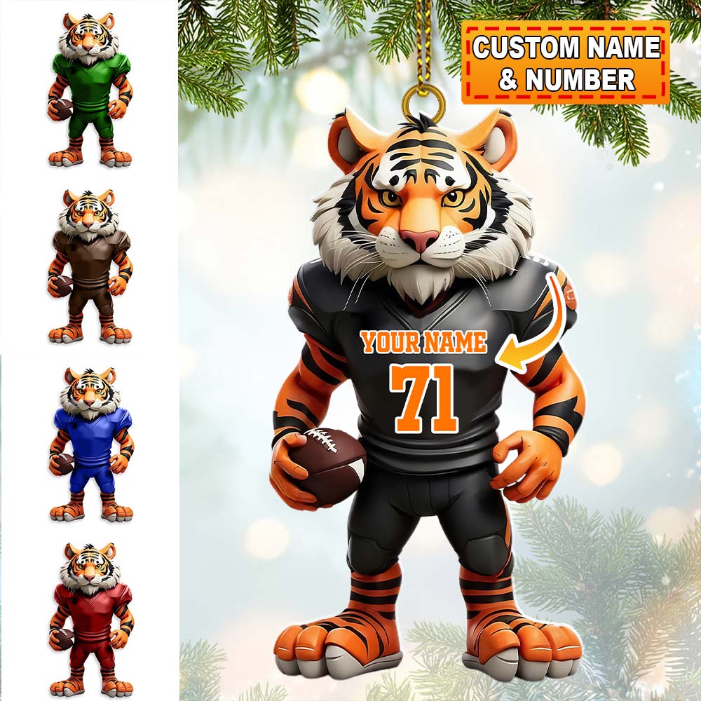 Blisscorners Custom Name Rugby Football Tiger Ornament, Rugby Football Lover Christmas Gift2D Flat LM2111