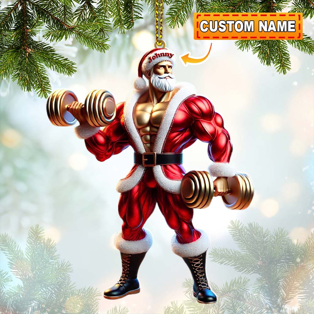 Blisscorners Custom Name Gym Work Out Santa Ornament, Gymnastics Christmas Gift872D Flat LM2211