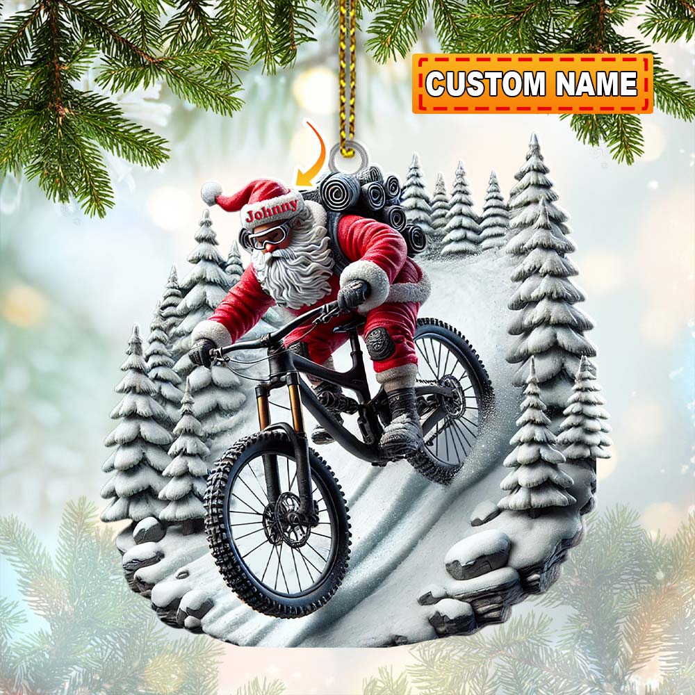 Blisscorners Custom Name Santa Mountain Bike Ornament, Christmas Gift for Mountain Bike Lover2D Flat LM2211
