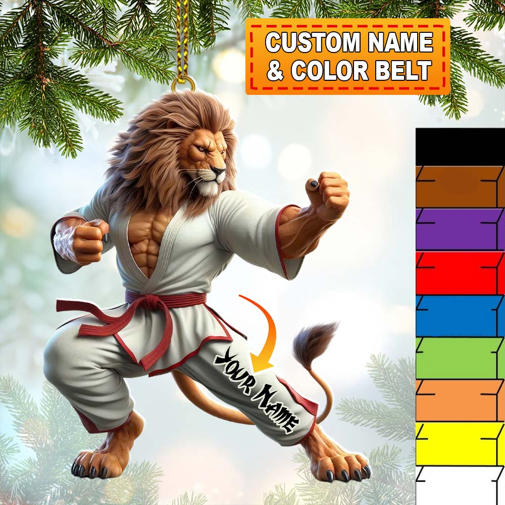 Blisscorners Custom Name Lion Karate Ornament, Karate Christmas Gift2D Flat LM2111