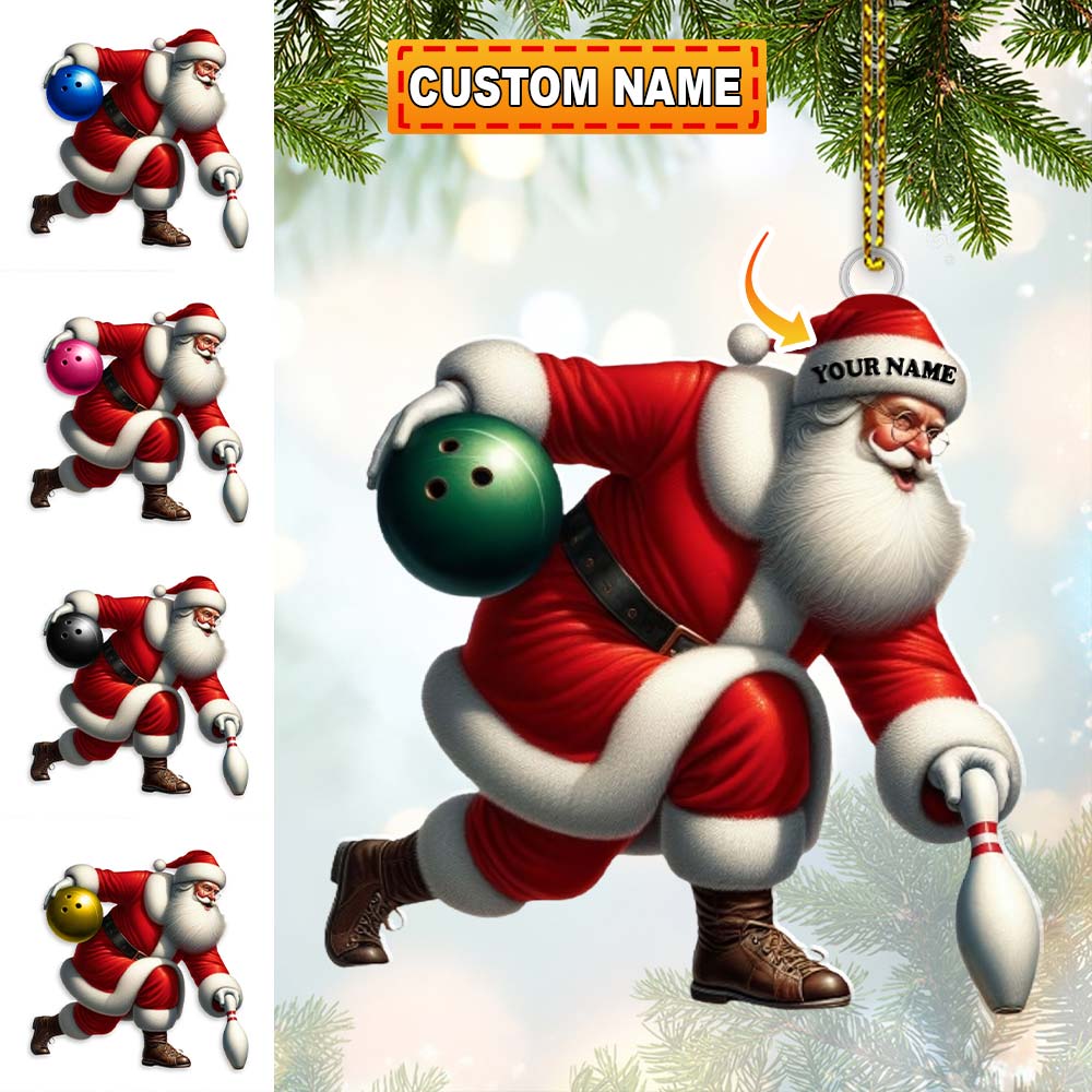 Blisscorners Custom Name Bowling Santa Ornament, Bowling Lover Christmas Gift2D Flat LM2211