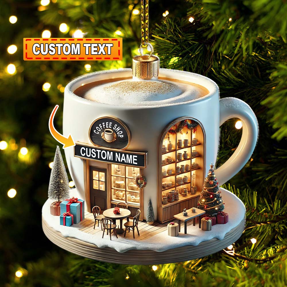 Blisscorners Custom Name Coffee Shop Ornament, Christmas Decoration for Coffee Shop692D Flat LM2111