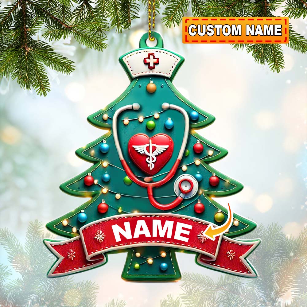 Blisscorners Custom Name Nurse Ornament, Christmas Gift for Nurses2D Flat LM2111